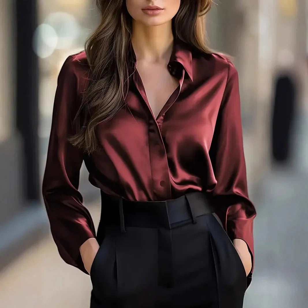 Chemise boutonnée à revers pour femme printemps-automne