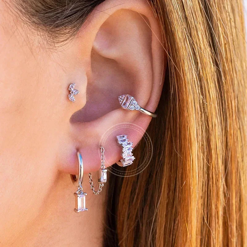 Boucles d'oreilles créoles tendance en argent sterling 925 avec aiguille d'oreille en cristal blanc de luxe pour femme, cadeau de bijoux de mariage