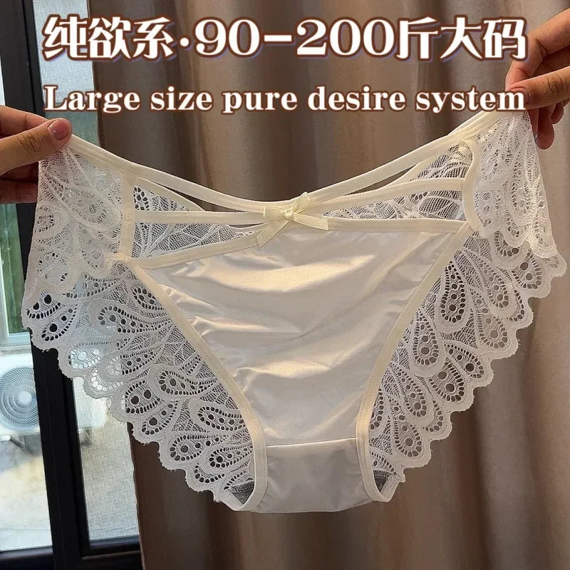 Short en soie grande taille pour femme, sexy, en dentelle évidée, respirant, culotte en satin
