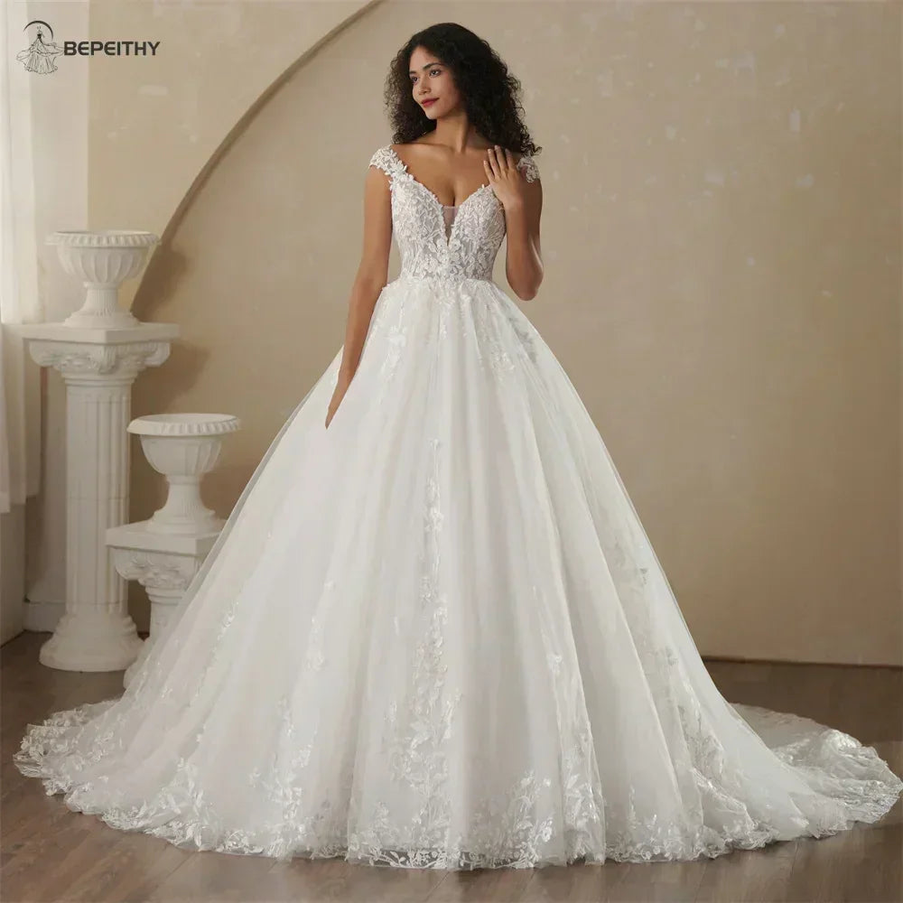 Robe de mariée bohème couleur champagne | Robe de mariée trapèze sur mesure -femstylo