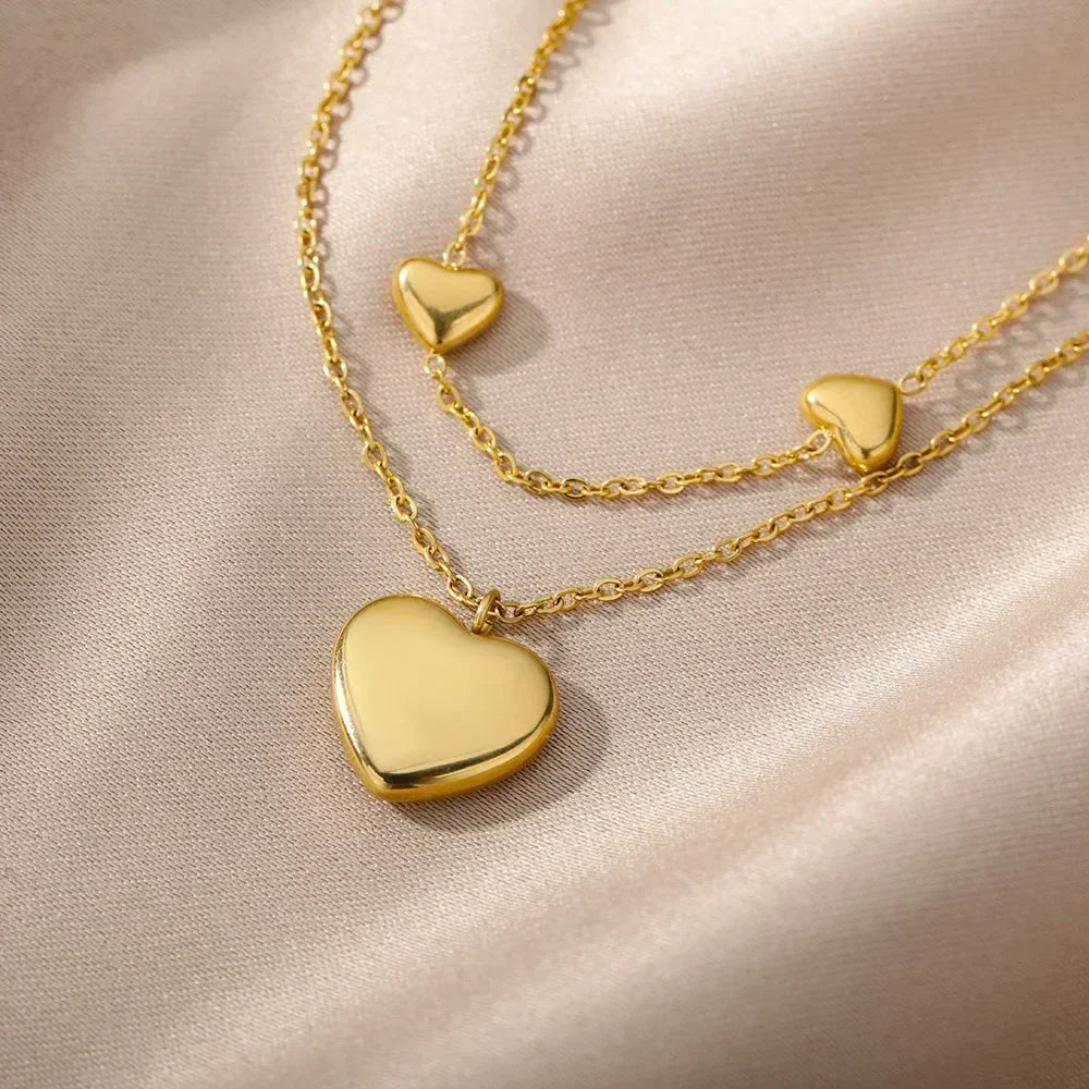 Collier multicouche cœur en acier inoxydable 316L pour femmes et filles, gothique, couleur or, chaîne de clavicule, pendentif ras du cou, cadeau d'anniversaire