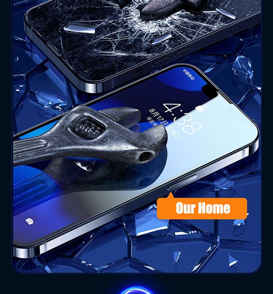 Verre trempé de protection d'écran à couverture complète 4 pièces pour iPhone 11 12 13 14 Pro Max, protecteur d'écran pour iPhone 6 7 8 Plus X Xr Xs Max, Film en verre trempé de protection bord à bord, compatible avec les coques.