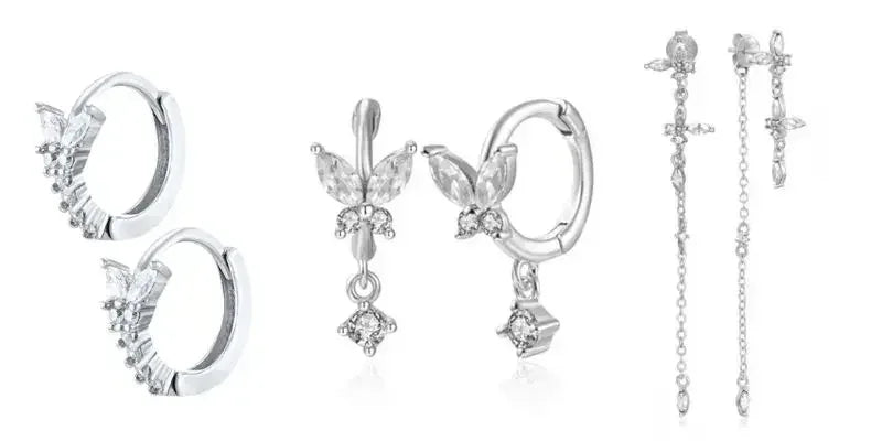 Boucles d'oreilles créoles tendance en argent sterling 925 avec aiguille d'oreille en cristal blanc de luxe pour femme, cadeau de bijoux de mariage