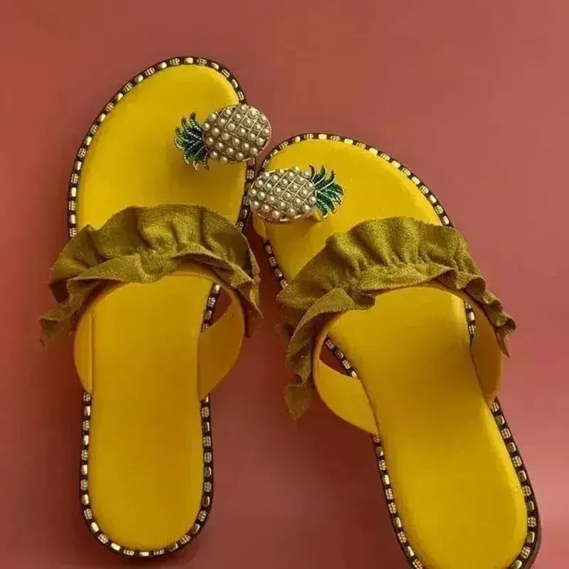 Sandales plates décontractées pour femmes Pineapple Pearl Beach