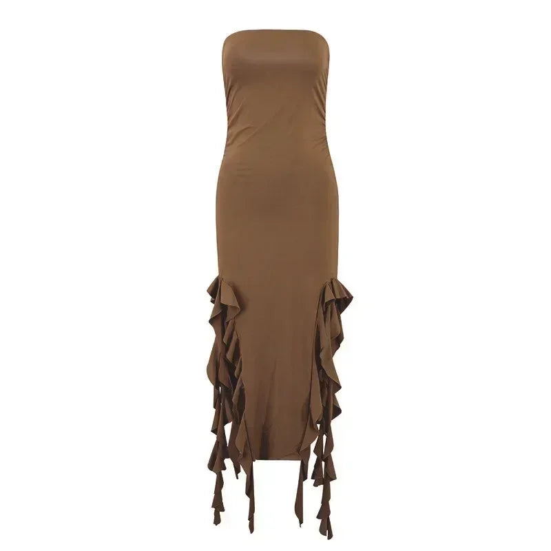 BWQ Robes longues pour femmes, fendues, sexy, moulantes, sans manches, robe méduse, mode pour filles chaudes, robe longue femme épaules dénudées