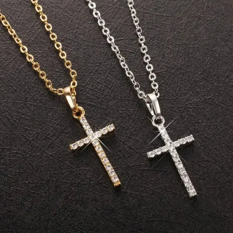 Collier pendentifs croix zircon luxe mode or clair couleur argent pour hommes femmes bijoux chaîne accessoire