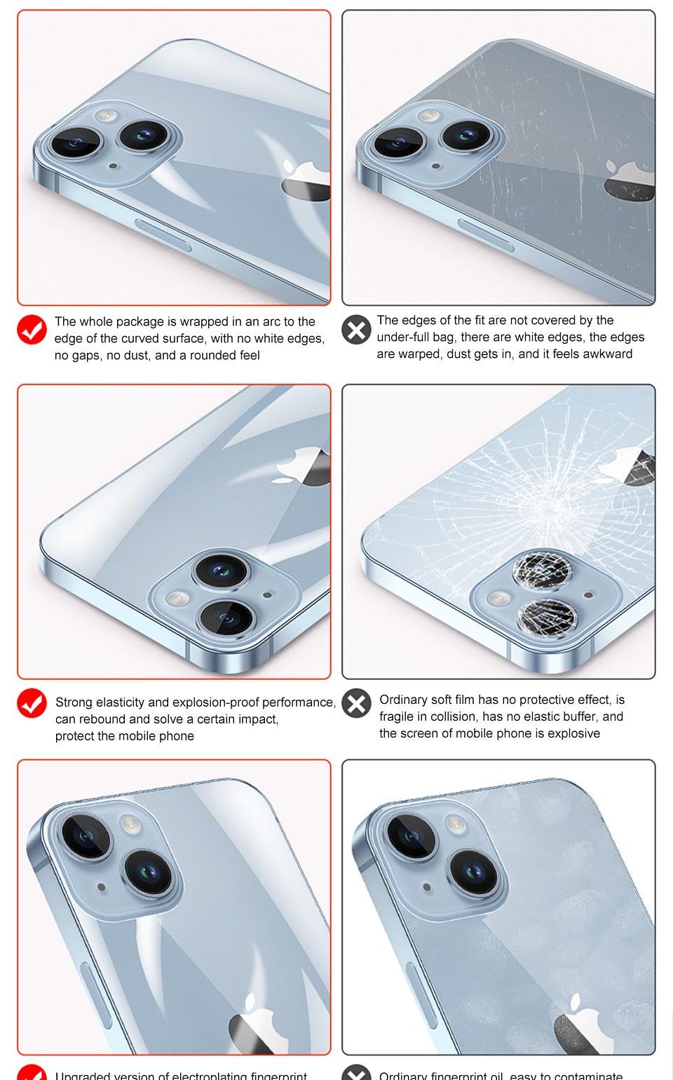 Film arrière de protection intégrale pour iPhone 14 13 11 12 Pro MAX Mini, protecteur d'écran XR X XS Max 7 8 6S Plus SE Accessoires, film arrière antichoc de protection d'écran intégrale