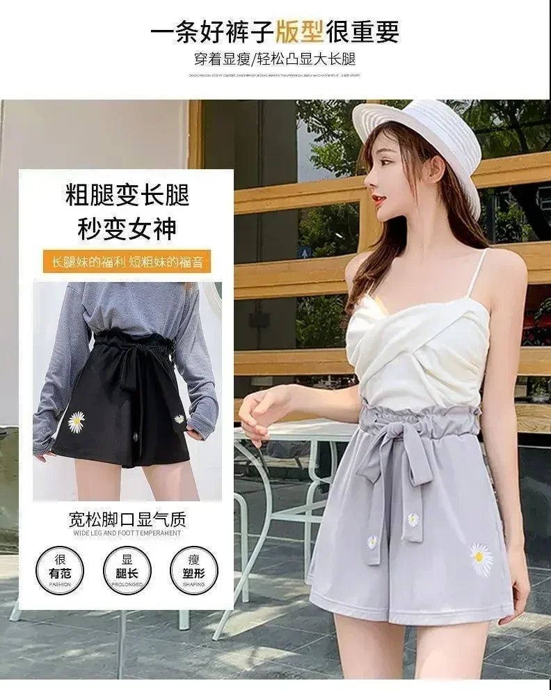Short décontracté ample à taille haute pour femme, en tissu léger et noir, idéal pour l'été