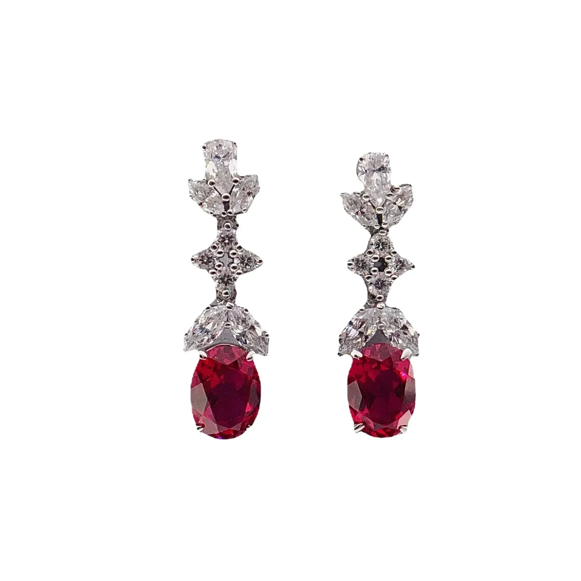 Boucles d'oreilles pendantes marquises et ovales pavées pour femme 1,5 carat Moissanite Platine PT950 - Fabriquées en PT950, forme double, marquise + ovale