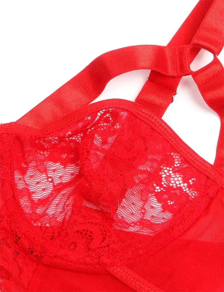 Comeondear Jarretelles Femme Teddy Justaucorps Sexy Grande Taille Barboteuses Lingerie Soutien-gorge à armatures Porte-jarretelles en dentelle Bodys Combinaison Slim Pyjama