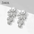 ZAKOL Nouvelle Mode CZ Zircon Cristal Feuille Dangle Boucles d'Oreilles pour Femmes Luxe De Mariage De Mariée Partie Bijoux
