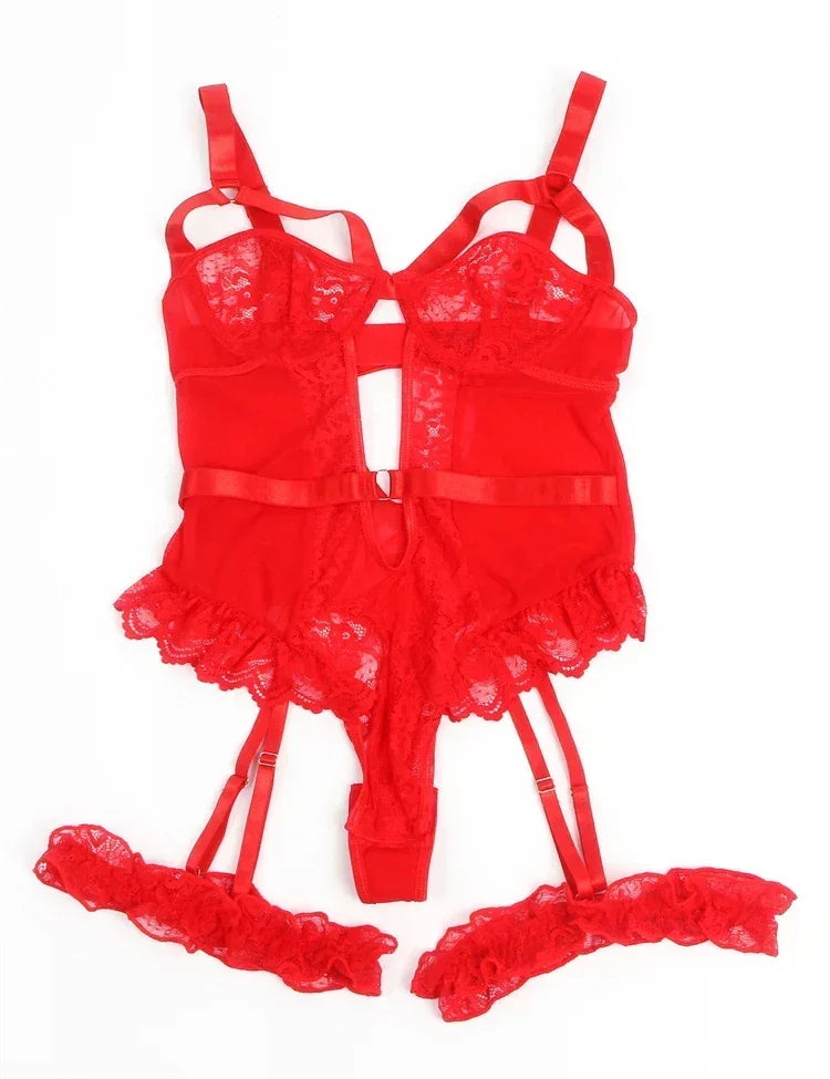 Comeondear Jarretelles Femme Teddy Justaucorps Sexy Grande Taille Barboteuses Lingerie Soutien-gorge à armatures Porte-jarretelles en dentelle Bodys Combinaison Slim Pyjama