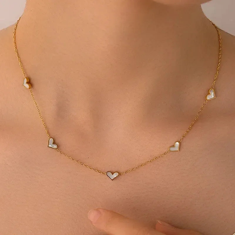 Parure de bijoux en acier inoxydable 316L ANENJERY avec collier, bracelet et boucles d'oreilles en forme de cœur et coquille pour femmes et filles, style simple et tendance, cadeaux en gros