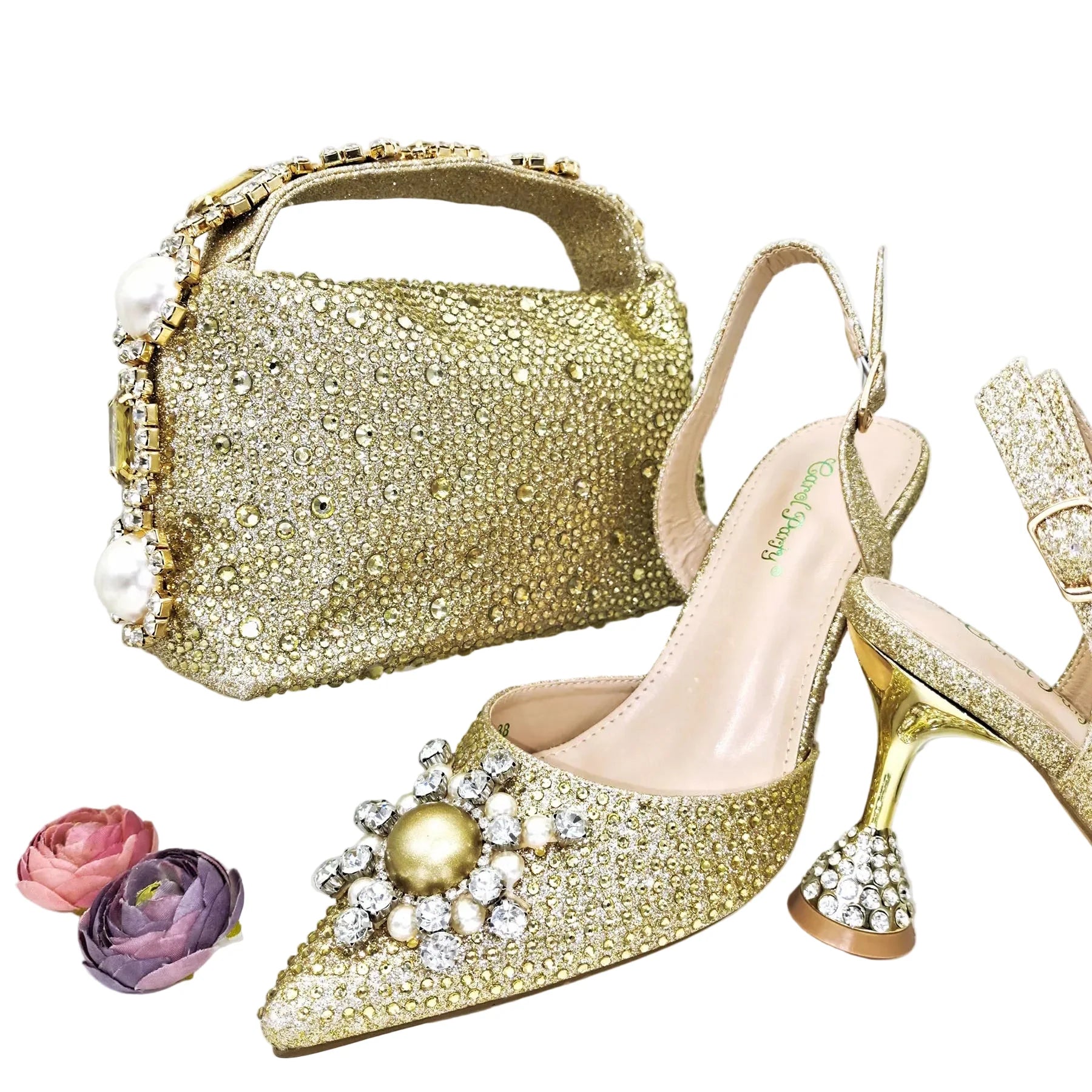 Ensemble chaussures et sac pour femmes avec cristaux brillants EDL435