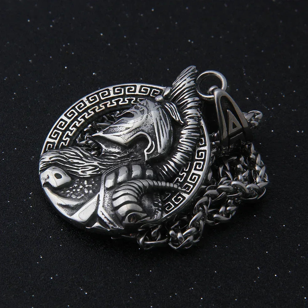 stainless steel King of War Spartan Warrior Portrait Pendant Men\'s Necklace Trend Rock Hip Hop Party Jewelry Christmas Gift