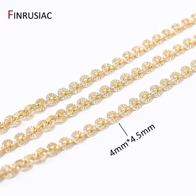 Chaînes texturées rondes plaquées or véritable 14K de 4mm*4,5mm pour la fabrication de colliers, accessoires de bijoux DIY, chaînes artisanales