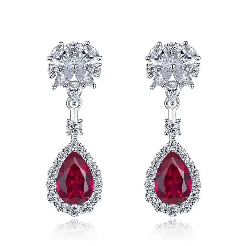 Huitan Boucles d'oreilles pendantes CZ rouge vif pour femmes Magnifiques Accessoires créatifs et attrayants pour Fiançailles Charmants Bijoux de mariage