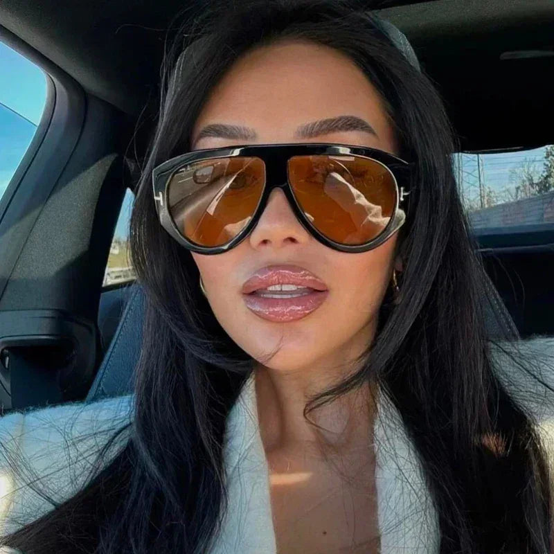 2024 Nouvelle Mode Grande Monture Pilote Lunettes de Soleil Marron Femme Homme Marque T Lunettes de Soleil Extérieur Femme Ombre Oculos De Sol Cadeaux