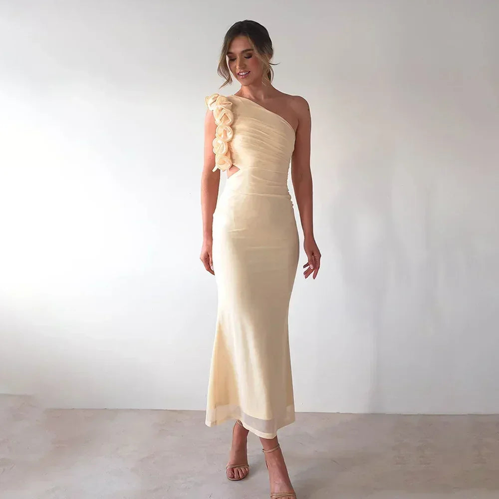 Robe Articat élégante sans manches à épaule asymétrique fleurie pour femme Printemps/Été 2025 Sexy en maille moulante Robe de soirée/cocktail