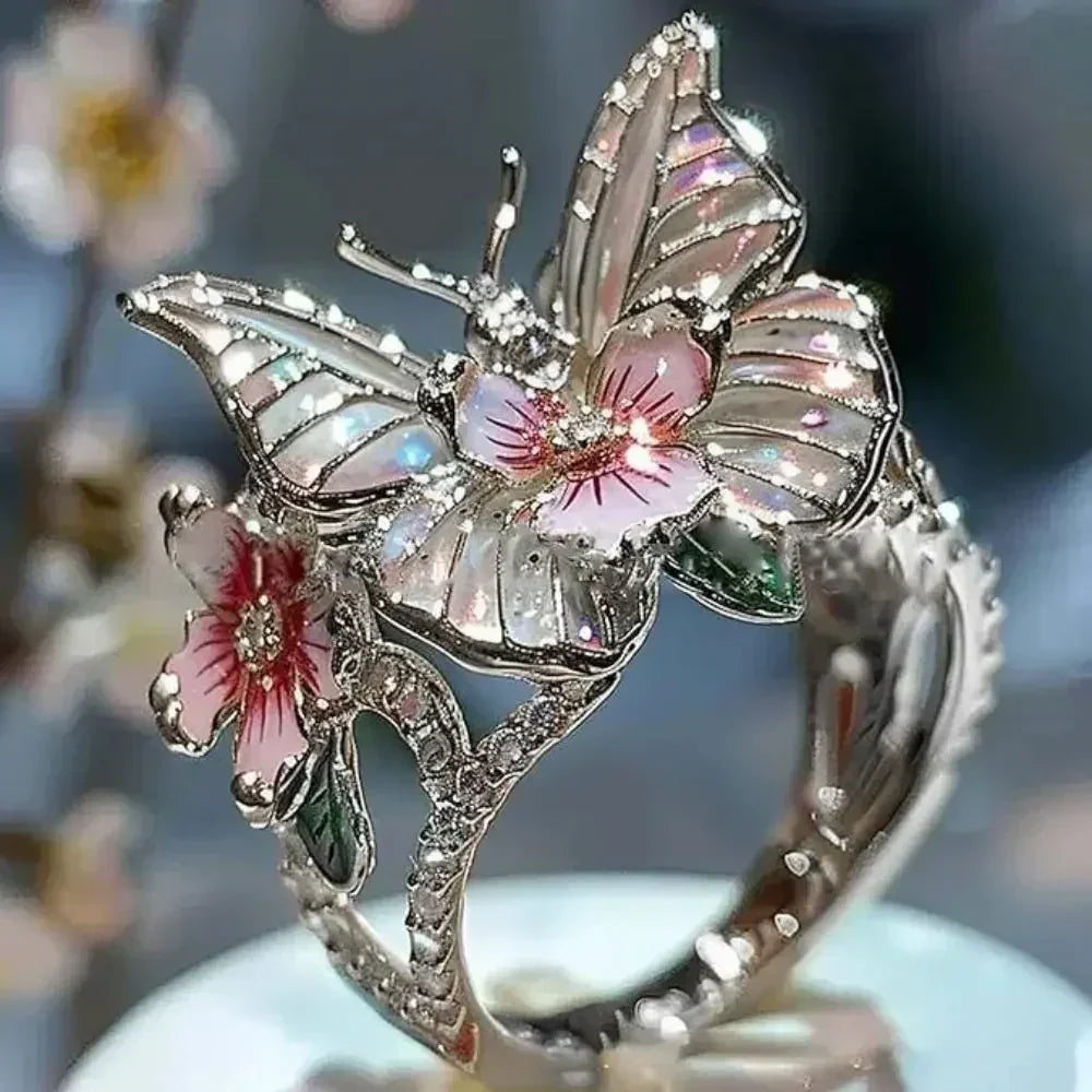 Bagues Papillon Fleurs Esthétiques pour Femme, Romantiques, en Strass, Élégantes, Inaltérables, Anneau Ouvert, Bijoux de Mariage pour Femme, Cadeau de Fête