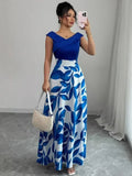 Robe élégante à manches courtes pour femme, collection printemps-été, mode imprimée, patchwork avec taille cintrée, robes décontractées amples pour femme