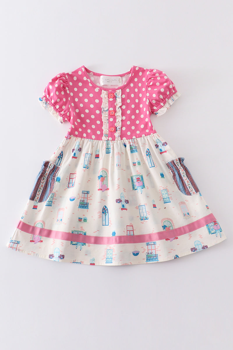 Robe à pois roses balcon platine