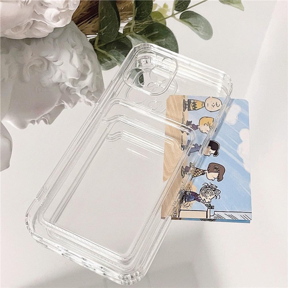 Nouvel Étui en Silicone Mini Porte-Cartes pour iPhone 11 12 13 iPhone 11 Pro X XS Max XR 7 8 Plus Coque Souple Mince Antichoc avec Porte-Cartes Mignon