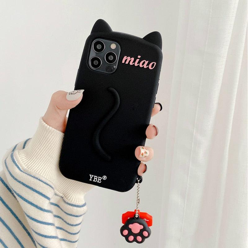 Coque de Téléphone Mignonne Oreilles de Chat Dessin Animé pour iPhone 14 12 13 11 Pro Max X XR XS 7 14 Plus Étui Souple en Silicone Mat Antichoc Design Chat Amusant Coque Arrière Mignonne