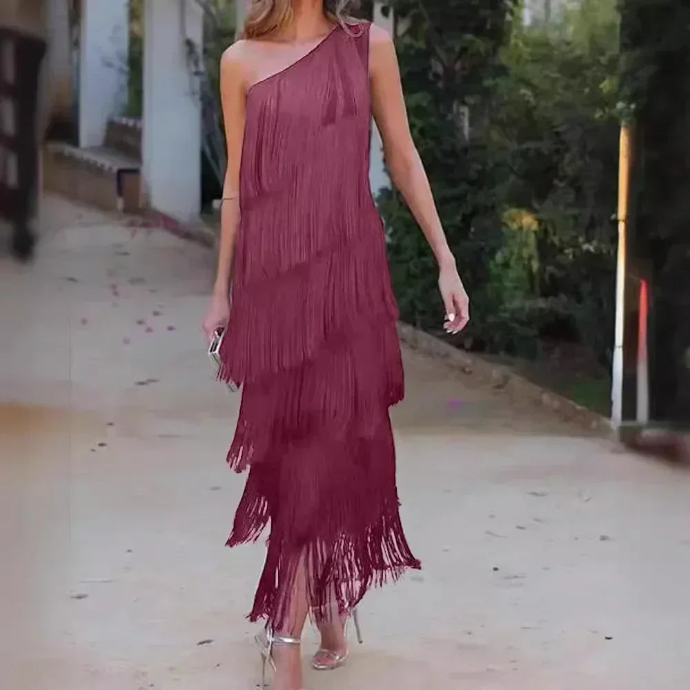 Robe asymétrique à franges, épaule dénudée, nouvelle collection Printemps-Été pour femme