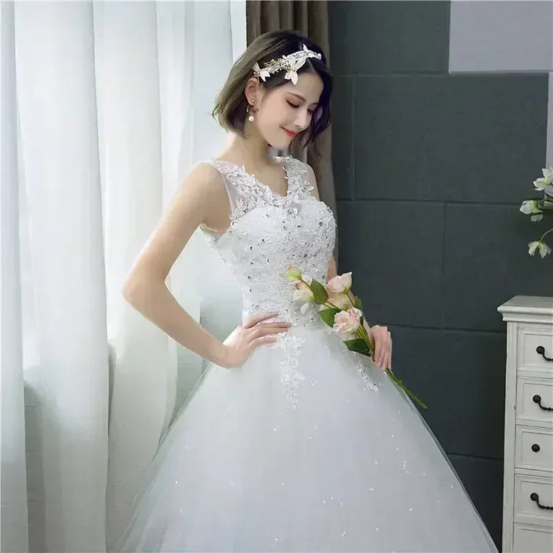 Robe de mariée grande taille - Robe de bal à paillettes encolure en V personnalisable | Femstylo