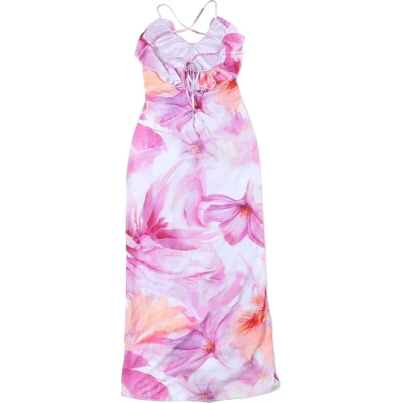 Robe Femme Weird Puss à Imprimé Floral Été Sans Bretelles Fentes Irrégulières Pompons Patchwork Dos Nu Bandage Fête Moulante Vestidos