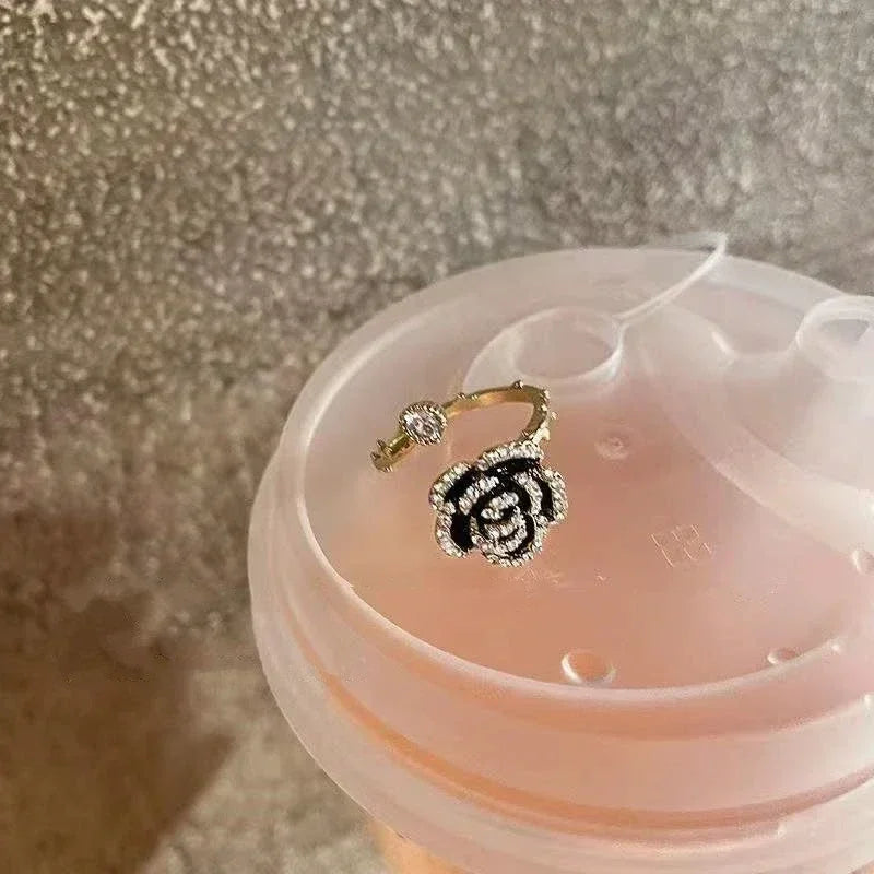 Bagues Ouvrantes en Métal en Forme de Rose Noire pour Femme Fille, Mode Luxe, Zircon Réglable, Bagues d'Index, Bijoux de Fête