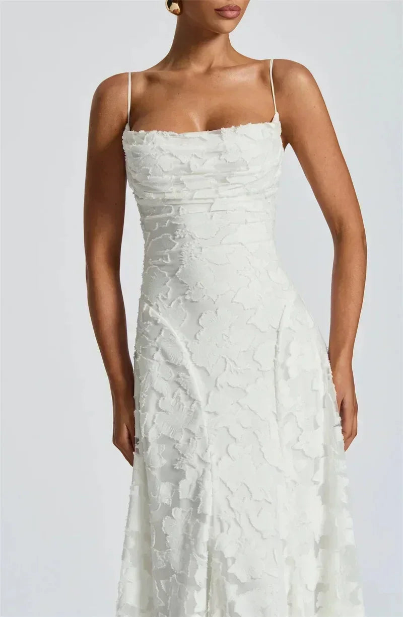 Mozision Robe longue sexy dos nu à fines bretelles pour femme, robe de soirée élégante épaules dénudées sans manches avec lacets pour club et soirée