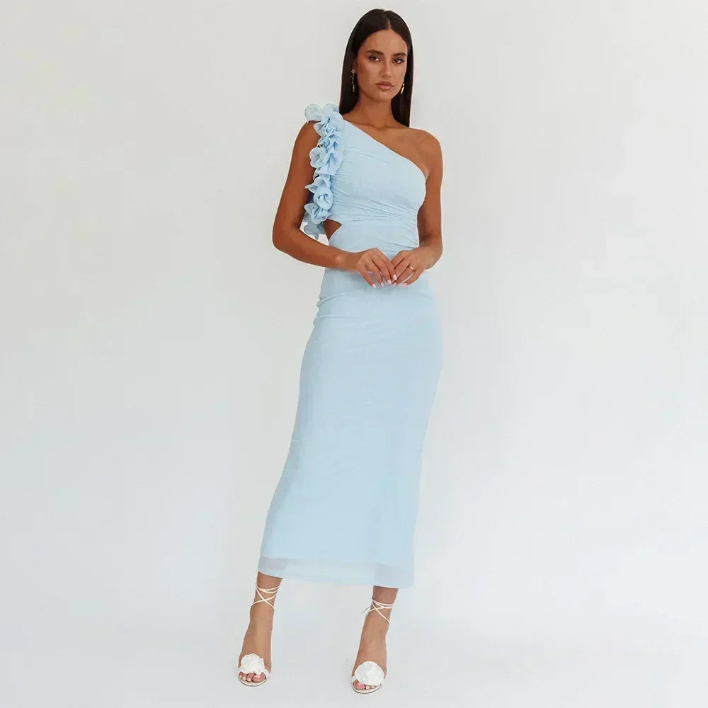 Robe Articat élégante sans manches à épaule asymétrique fleurie pour femme Printemps/Été 2025 Sexy en maille moulante Robe de soirée/cocktail