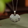 Collier en argent 925 avec pendentif Ruyi de style chinois rétro en jade Hotan naturel en forme de poisson et fleur de lotus, chaîne de clavicule.