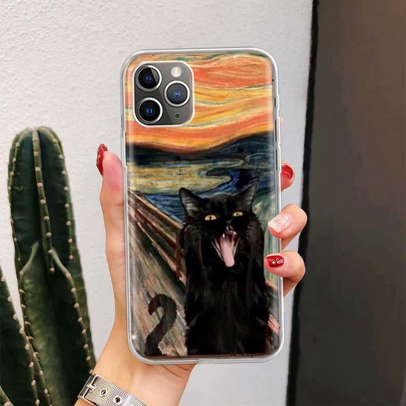 Coque de téléphone en silicone souple à motif de chat mignon et drôle pour iPhone 11 13 14 Pro Max 12 Mini X Xs Xr 6 6s 8 7 Plus Se 5 5s