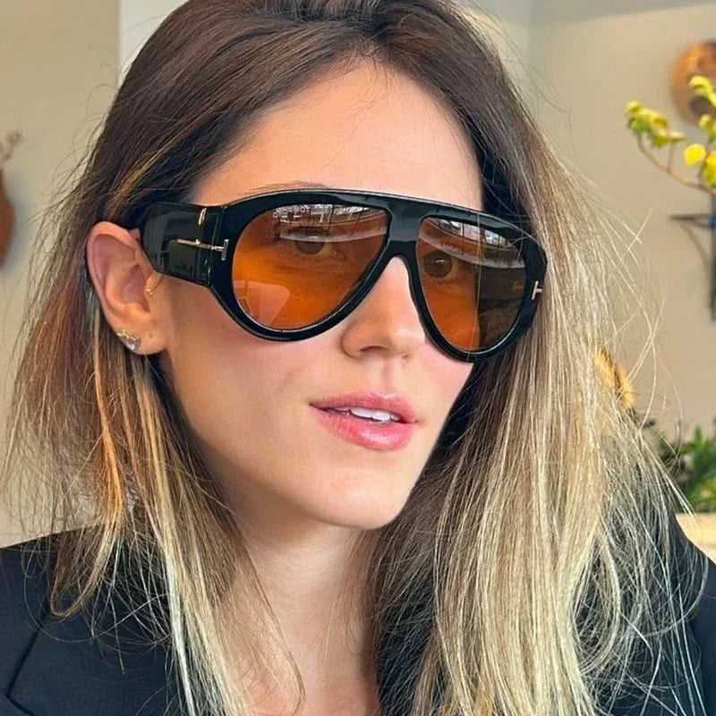 2024 Nouvelle Mode Grande Monture Pilote Lunettes de Soleil Marron Femme Homme Marque T Lunettes de Soleil Extérieur Femme Ombre Oculos De Sol Cadeaux