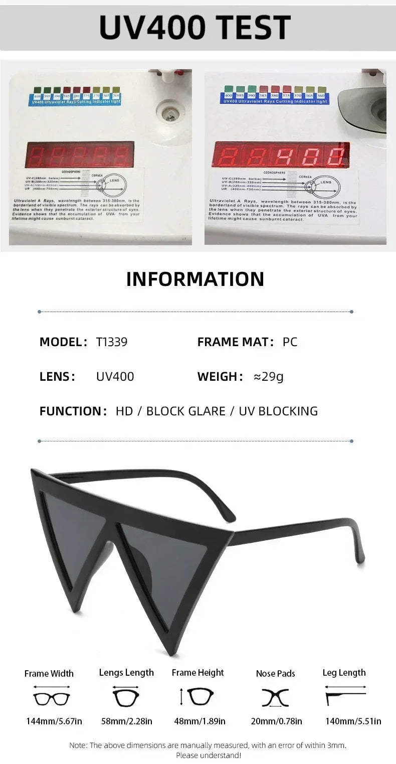 Lunettes de soleil triangulaires surdimensionnées de style punk pour femmes, grande monture 2025, marque de luxe, coupe-vent, protection UV400, pour dames