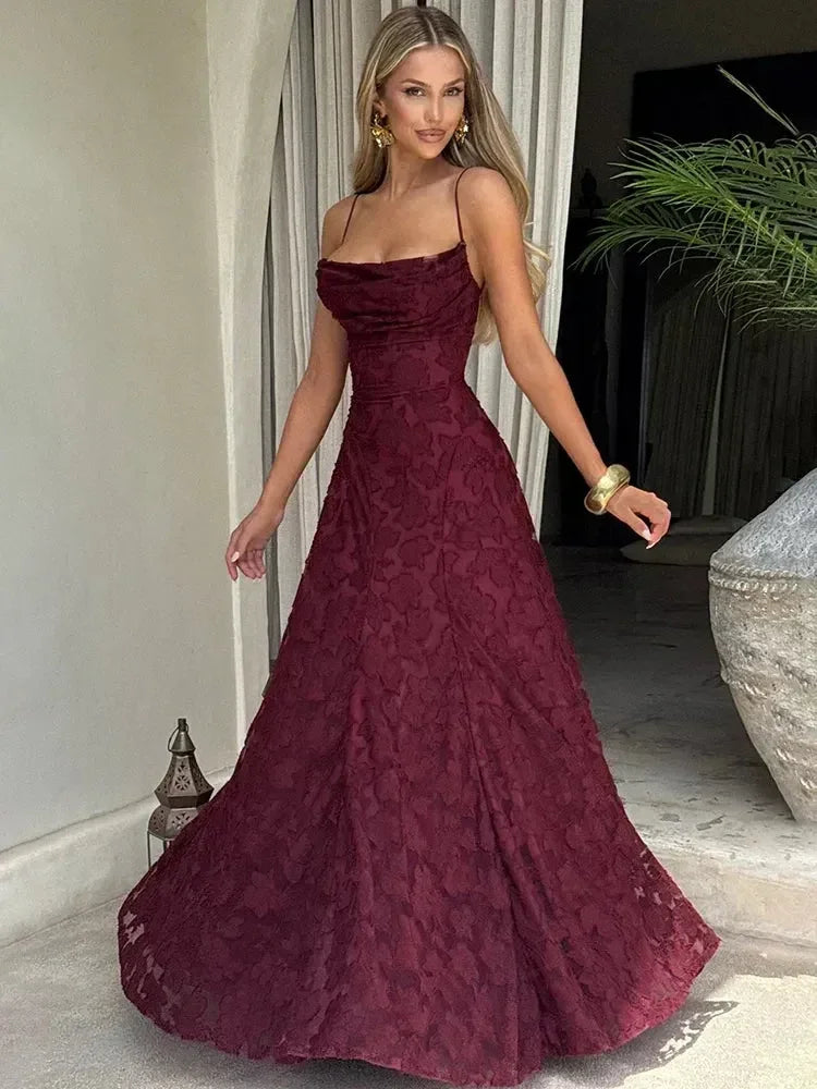 Mozision Robe longue sexy dos nu à fines bretelles pour femme, robe de soirée élégante épaules dénudées sans manches avec lacets pour club et soirée