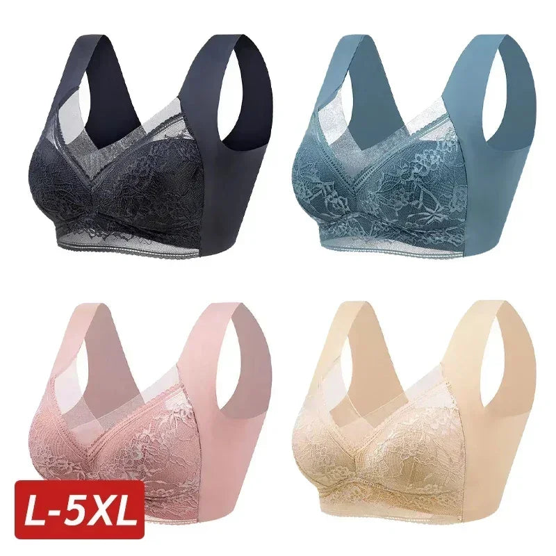 Soutien-gorge Grande Taille Femme L-5XL, Push-Up, Soie Glacée Sans Couture, Bralette Dentelle Sans Armature, Soutien-Gorge d'Été Grande Taille, Lingerie, Sous-vêtement 15019