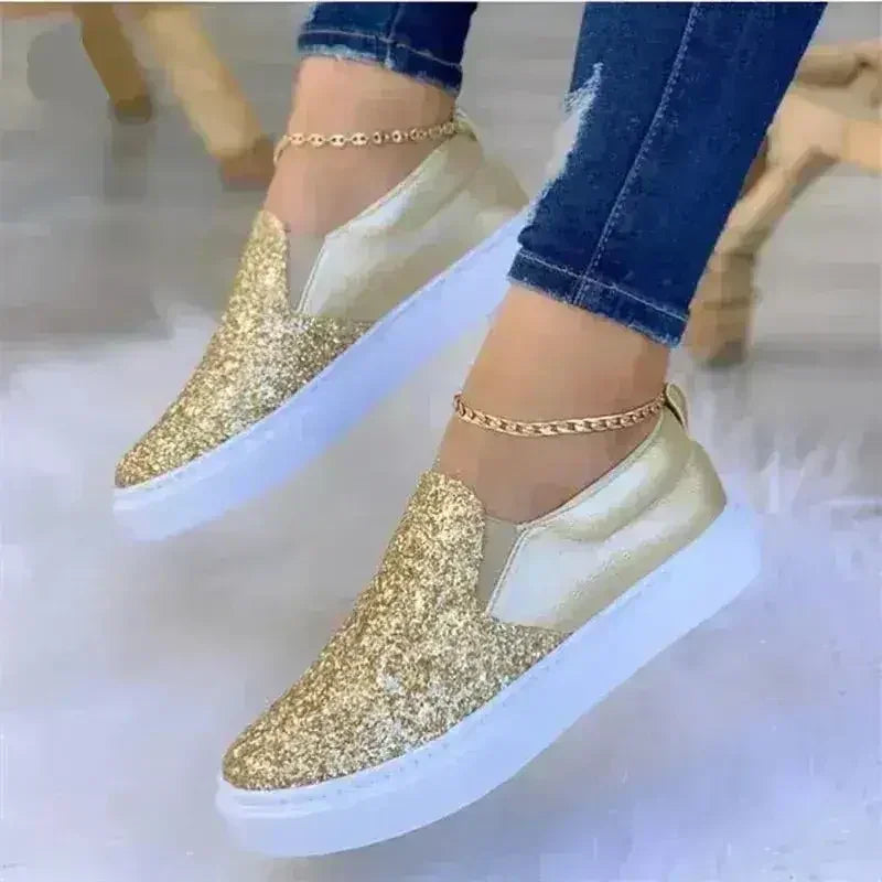 Mocassins Femme Plats en Cristal Loafers Or/Noir/Or Rose