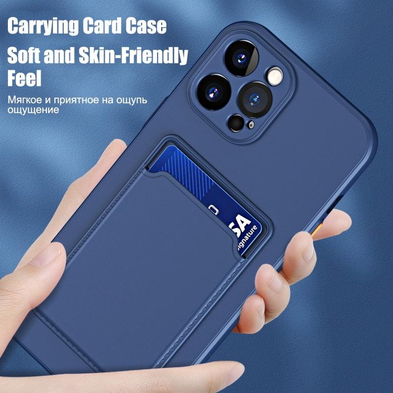 Étui de Téléphone Souple Blanc avec Porte-Cartes pour iPhone 11 12 13 Pro Max Coque de Protection pour Appareil Photo Étui Portefeuille Souple en Silicone Portable Housse Arrière Durable