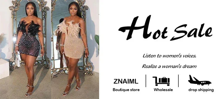 Znaiml Robes moulantes dos nu transparentes en maille diamantée avec strass et plumes sexy pour femme, boîte de nuit, fête d'anniversaire, soirée, Vestidos