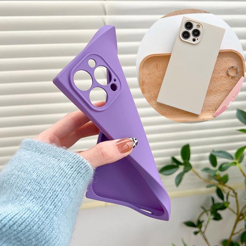Coque de téléphone en silicone souple carrée couleur bonbon à la mode pour iPhone 13 11 12 Pro Max Coque antichoc Coque de protection pour appareil photo en silicone ultra-fine et légère, compatible avec iPhone