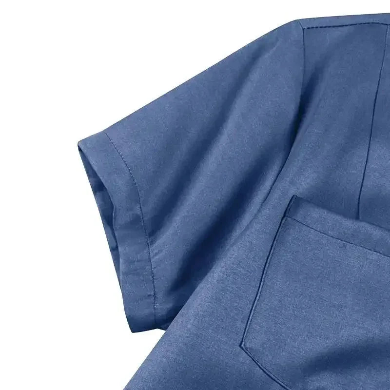 Robe Chemise en Jean Ample à Simple Boutonnage, Robe Décontractée à Manches Courtes avec Poches et Revers, Épissures et Grande Balançoire, Couleur Unie pour Femme, Nouvelle Collection 2024