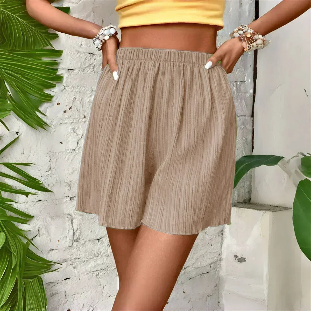 Shorts femme taille haute couleur unie 2025 Printemps Été Nouvelle Mode Pantalon Femme Tenue Décontractée Short Plage Vacances Vêtements Simples