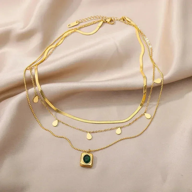 Collier multicouche cœur en acier inoxydable 316L pour femmes et filles, gothique, couleur or, chaîne de clavicule, pendentif ras du cou, cadeau d'anniversaire