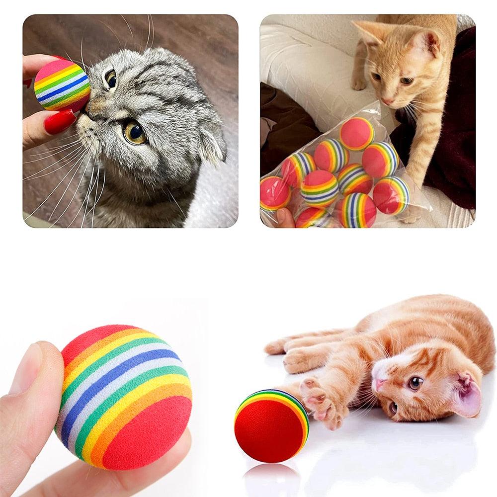 Jouet interactif pour chat, balles arc-en-ciel amusantes pour chatons, jouets amusants pour animaux de compagnie en matériau sûr, jouet créatif pour chat, balle élastique pour animal de compagnie.