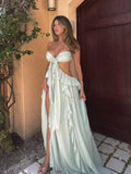 Robe longue chic printemps femme ajourée fleur 3D ourlet à volants élégante épaule dénudée dos nu Robe de soirée Street Party 2025 Nouvelle collection