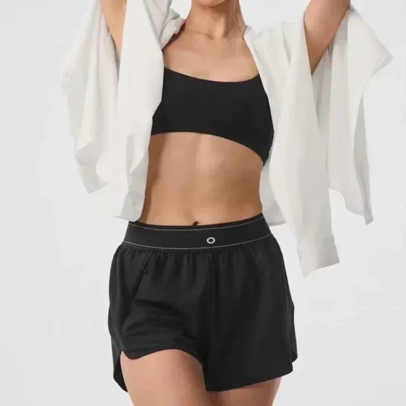 Short de cyclisme noir respirant confortable, short de sport d'été, de course, de fitness, de loisirs, taille haute élastique, ample, pour le yoga